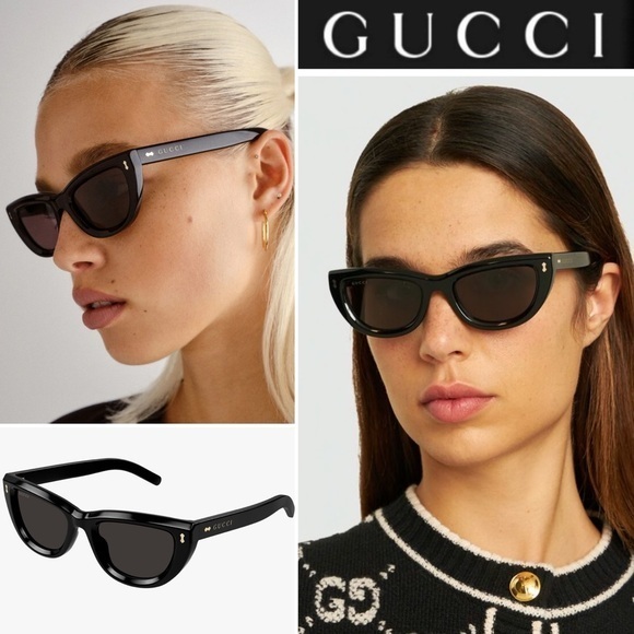 Gucci Gg1521s 001 Rivetto Cat Eye Sunglasses, 51mm Black 450$ Nwt